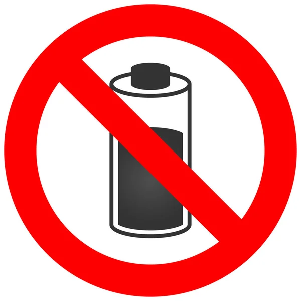 Signo Prohibido Con Icono Batería Aislado Sobre Fondo Blanco Batería — Vector de stock