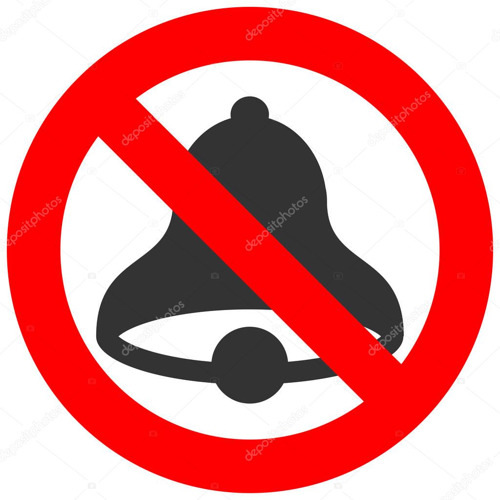 Forbidden sign with bell icon isolated on white background. Bell is prohibited vector illustration. Ringin bell is not allowed image. Bells are banned.