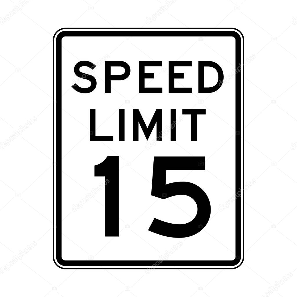 Speed limit 15 traffic light on white background