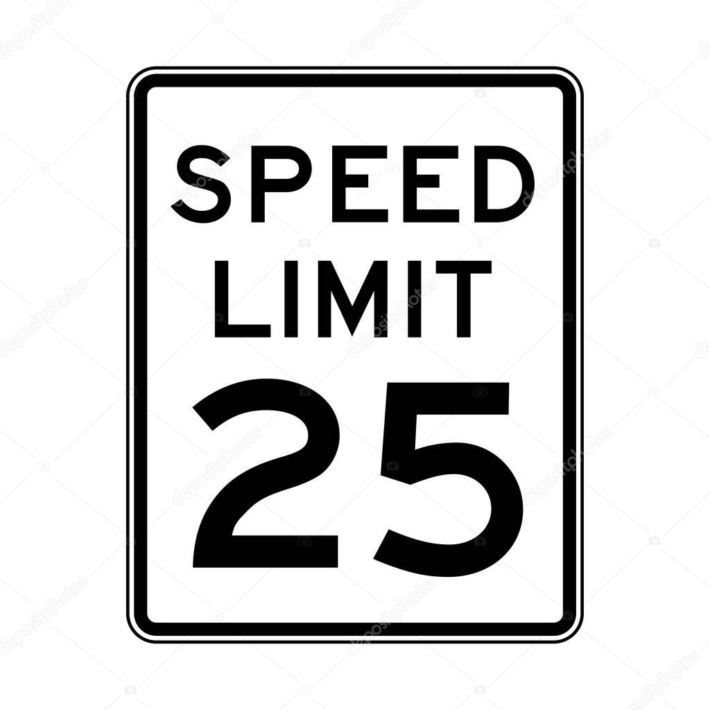 Speed limit 25 traffic light on white background