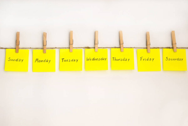 Notes stickers to remind the days of the week. Funny notes with 