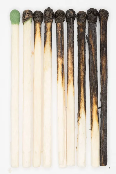 Burnt Matches White Background Gradual Burning Matches — Stock Photo, Image