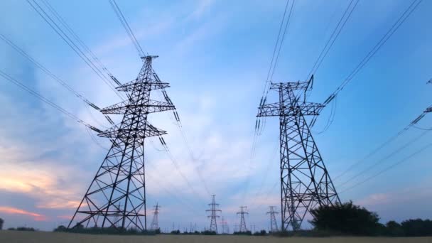 Elektrik Nakil Hattı Elektrik Zaman Atlamalı Fotoğraf Gökyüzü Kutup — Stok video