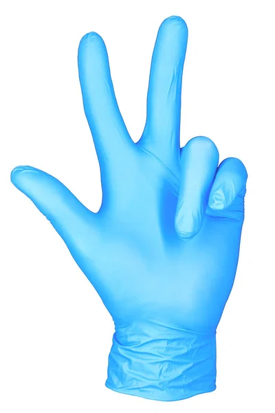 Photo Hand Insulated Glove Gesture Peace Two Fingers Hand Position — Stock Photo, Image