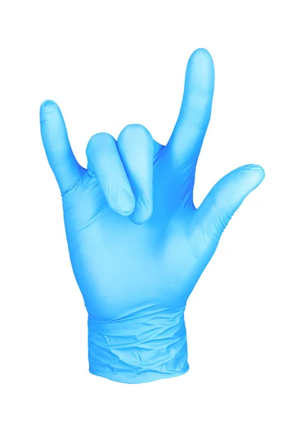Φωτογραφία Χέρι Απομονωμένες Γάντι Χειρονομία Rockenroll Χέρι Στη Θέση Rockenroll — Φωτογραφία Αρχείου