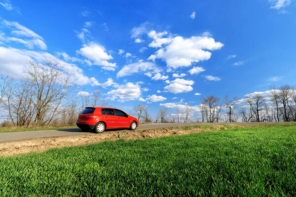 machine on the green field 