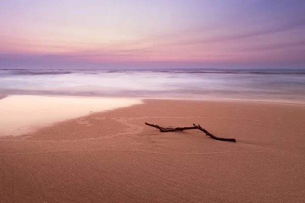 Log liggen aan de oever van een verlaten strand — Stockfoto