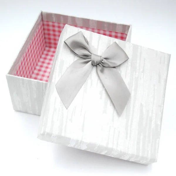 Silver Grey Gift Box Grey Bow — Stock Photo, Image