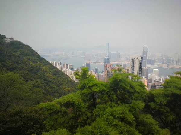 Widok Hong Kong Szczytu Wiktorii Wiosną — Zdjęcie stockowe
