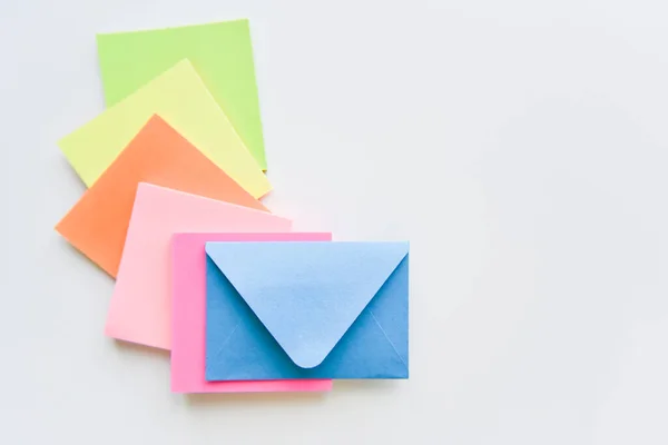 Selective Focus Blue Envelope Center Bright Colored Rectangles Spreading — Stock Photo, Image