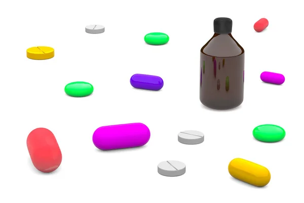Multi-coloridos comprimidos de renderização 3d — Fotografia de Stock