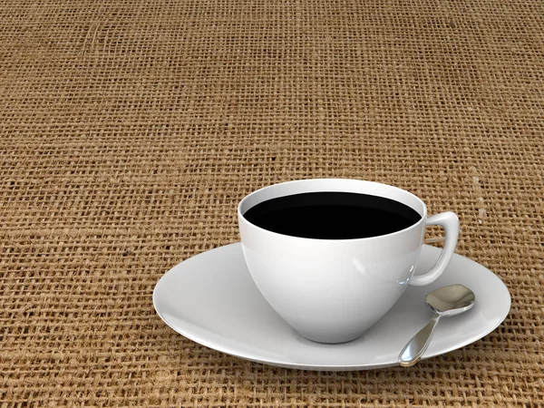 Coffee mug on a linen tablecloth. 3D rendering — Stock Photo, Image