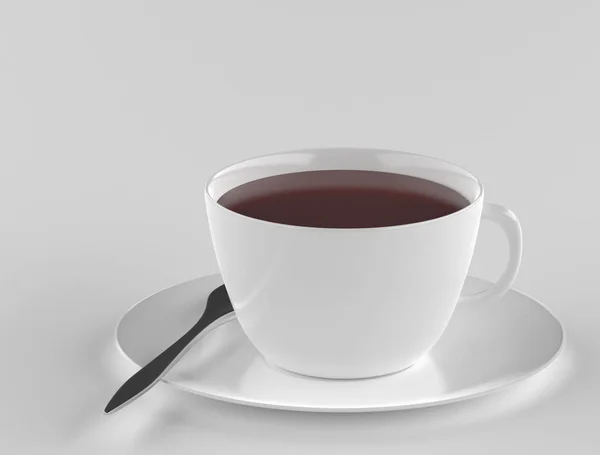 Copa blanca con té sobre un fondo blanco 3d renderizado —  Fotos de Stock