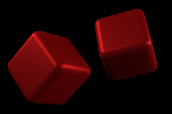 Два Червоних Кубика Ширяють Чорному Просторі Одностороннім Освітленням Рендерингу — стокове фото