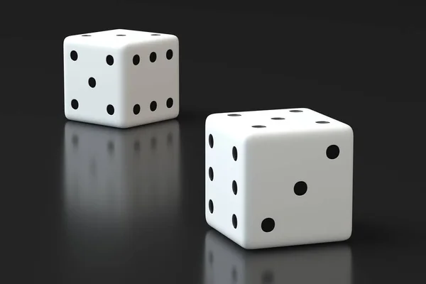 White Dice Gray Surface Closeup White Dice Couple Rendering — Stock Photo, Image