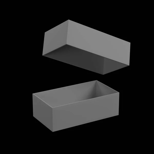 Open Rectangular Box Gray Color Isolate Rendering — Stock Photo, Image