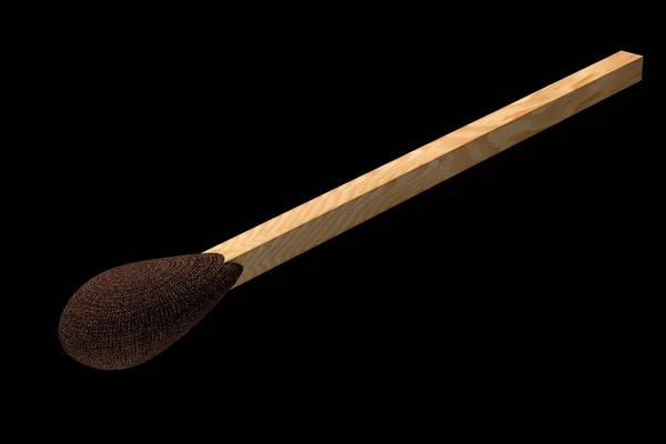 Matchstick Isolate Black Background Close Render Wooden Match — Stock Photo, Image