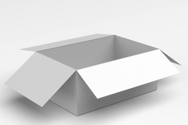 Gri kutu, 3D görüntüleme yapıyor. Boş gri açık hediye kutusu