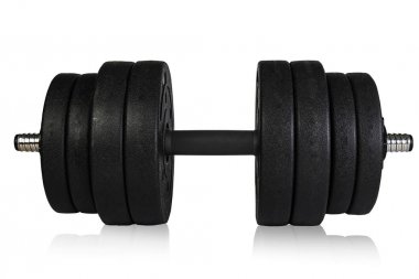 beyaz arka plan üzerinde halter. Spor ekipmanları ve envanter