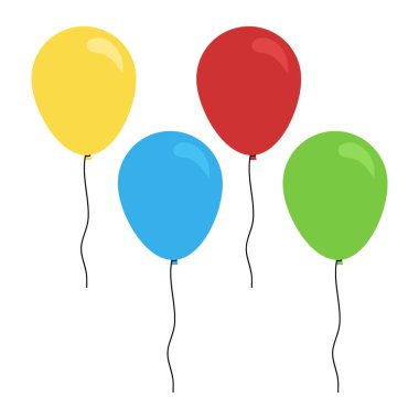 Dizeleri ile sevimli renkli balonlar, balonlar izole düz simgesi, vektör çizim karikatür.