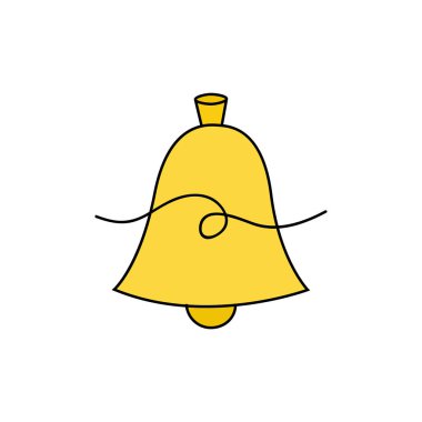 Sevimli basit noel çan vektör illüstrasyon simgesi özetlenen. Xmas, şenlikli, tatil, geleneksel sarı, altın çan süs, dekorasyon.