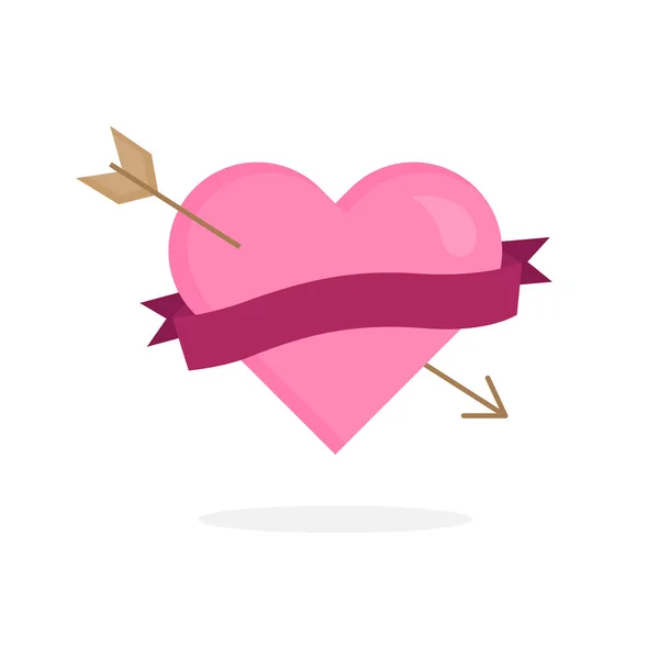 Cuore Rosa Cupido San Valentino Con Freccia Nastro Illustrazione Vettoriale — Vettoriale Stock
