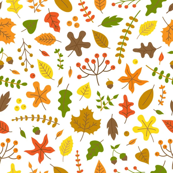 Outono Colorido Folhas Vetor Sem Costura Padrão Outono Natureza Folhas — Vetor de Stock