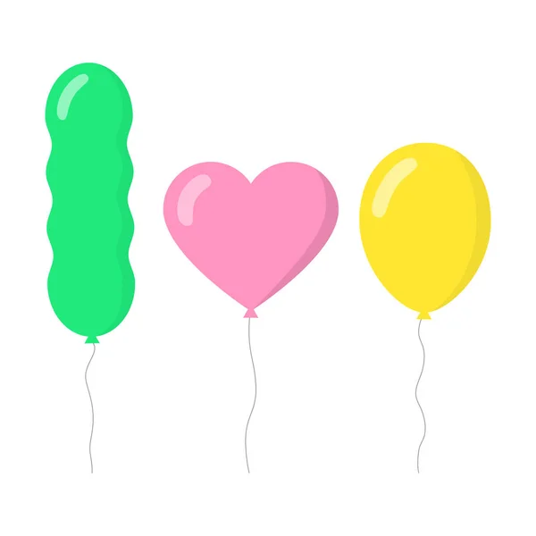 Bunte Luftballons Mit Schatten Und Lichtreflexion Der Schnur Herz Ellipse — Stockvektor