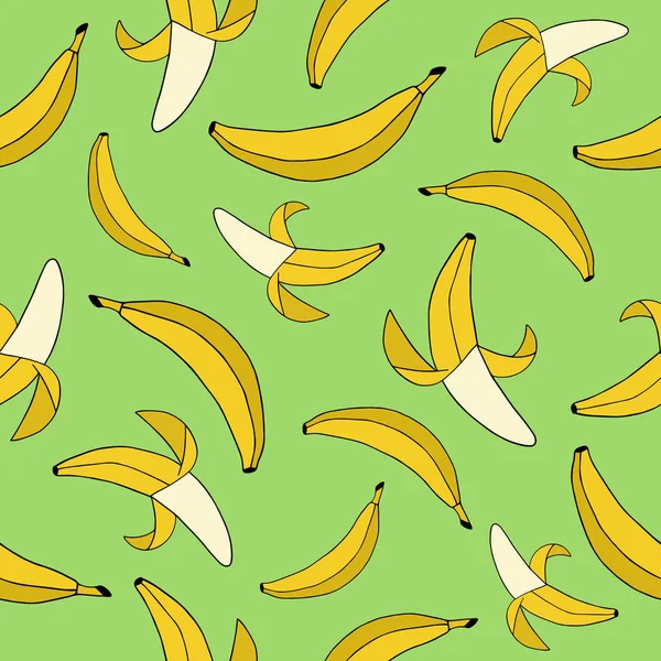 Doodle Banane Nahtloses Muster Hellgrüner Hintergrund Mit Bananen Vektor Illustration — Stockvektor