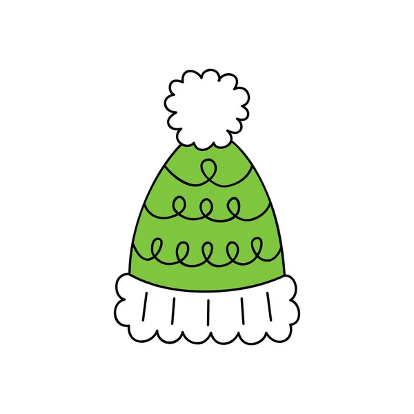 Cute Bobble Hat Vector Outlined Illustration Icon Winter Christmas Seasonal — Stock Vector