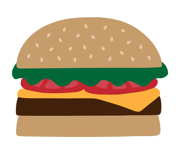 Burger Mit Käse Tomaten Fleisch Und Salat Sesambrötchen Cheeseburger Oder — Stockvektor