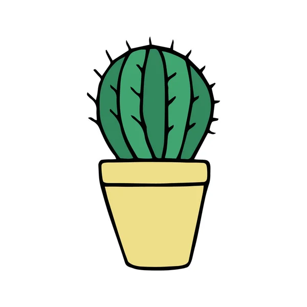 Lindo Cactus Maceta Amarilla Ilustración Vectorial Dibujo Dibujos Animados Doodle — Vector de stock