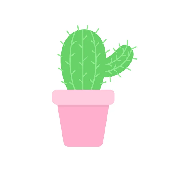 Schattige Groene Cactus Roze Plant Pot Vector Illustratie Geïsoleerde Sappige — Stockvector