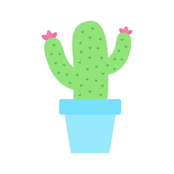 Cute Cactus Vector Illustration Drawing Green Cacti Baby Blue Flowerpot — Stock Vector