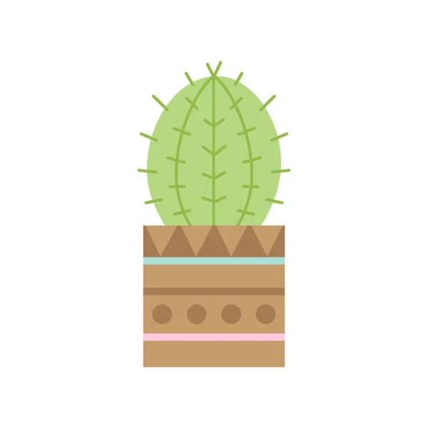 Lindo Cactus Maceta Marrón Con Patrón Ilustración Vectorial Icono Aislado — Vector de stock