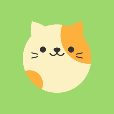 Sevimli kedi yuvarlak vektör grafik simgesi. Ginger Kitten hayvan kafası, yüz Illustration. Yeşil arka planda yalıtılmış.