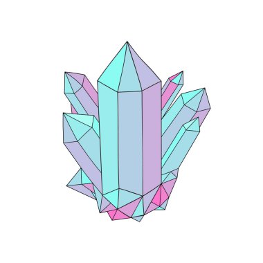 Pastel renkli, el çizilmiş basit mineral, değerli taş, kristaller vektör, simge, logo, sembol.
