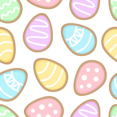 Paskalya yumurtası şeker çerez vektör Dikişsiz desen. Şeker buzlanma, izole arka plan ile süslenmiş tatlı Paskalya çerezleri.