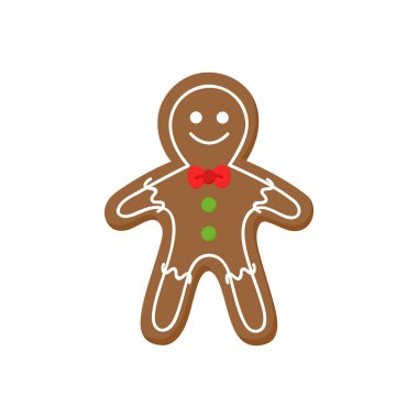 Gingerbread adam vektör grafik illüstrasyon simgesi. Şeker krema ile süslenmiş şenlikli, tatil tatlı ve sevimli zencefilli noel çerez.