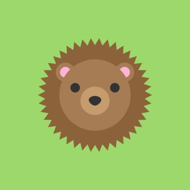 Sevimli kirpi yuvarlak vektör grafik simgesi. Kirpi hayvan kafası, yüz Illustration. Yeşil arka planda yalıtılmış.