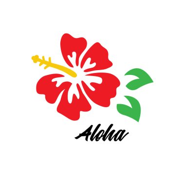 Aloha yazma ile kırmızı ebegümeci vektör grafik. Beyaz arka planda izole Hibiscus çiçek logosu.