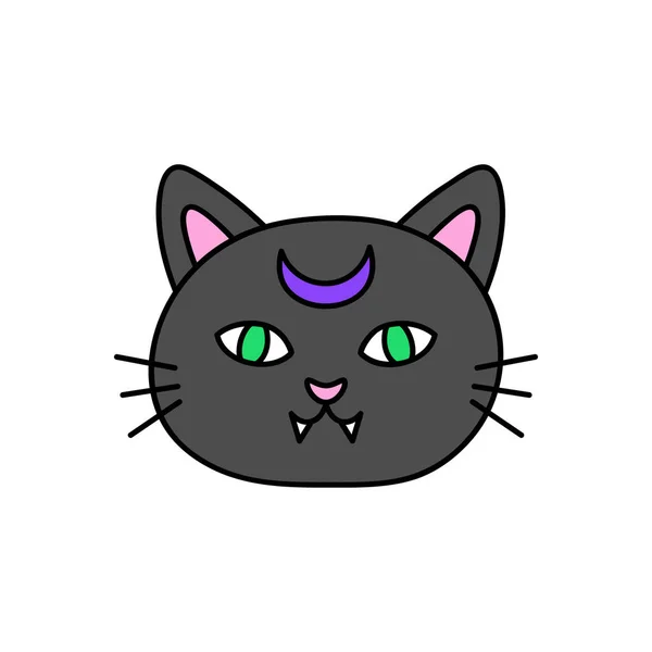 Lindo Dibujo Mano Espeluznante Gato Vector Ilustración Halloween Temática Cabeza — Vector de stock