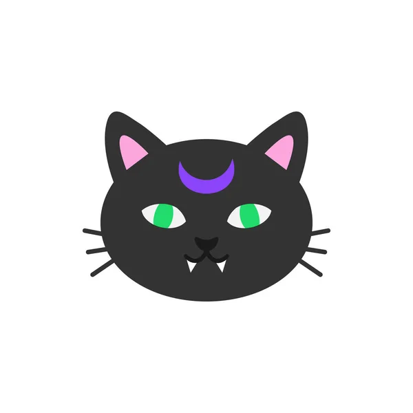 Sevimli Çizilmiş Ürkütücü Kedi Vektör Illüstrasyon Cadılar Bayramı Temalı Cadı — Stok Vektör