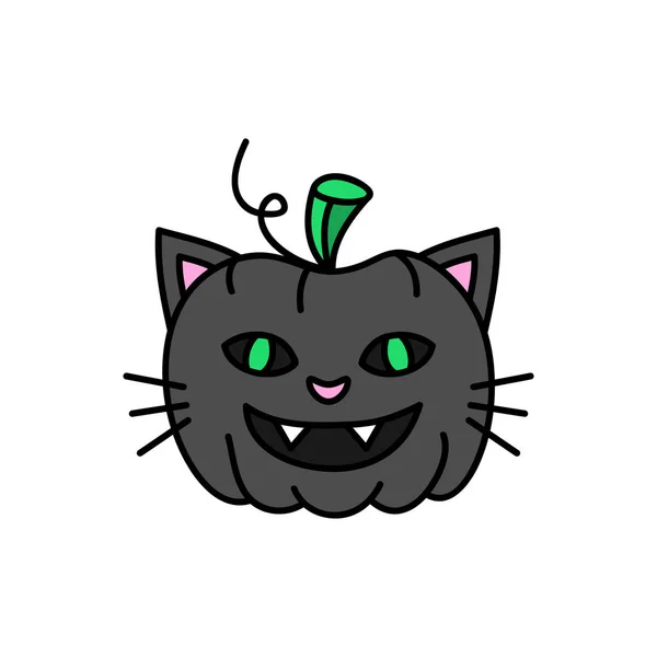 Lindo Dibujado Mano Espeluznante Calabaza Tallada Gato Traje Ilustración Vectorial — Vector de stock