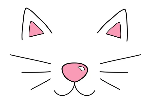Sevimli Kedi Kafası Vektör Illüstrasyon Doodle Çizim Kedi Burnu Kulakları — Stok Vektör