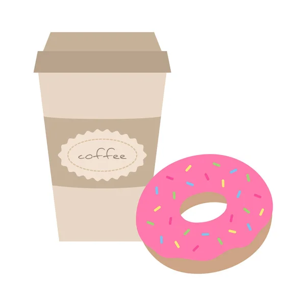 Koffie Gaan Met Donut Vector Illustratie Koffie Naar Cup Gaan — Stockvector