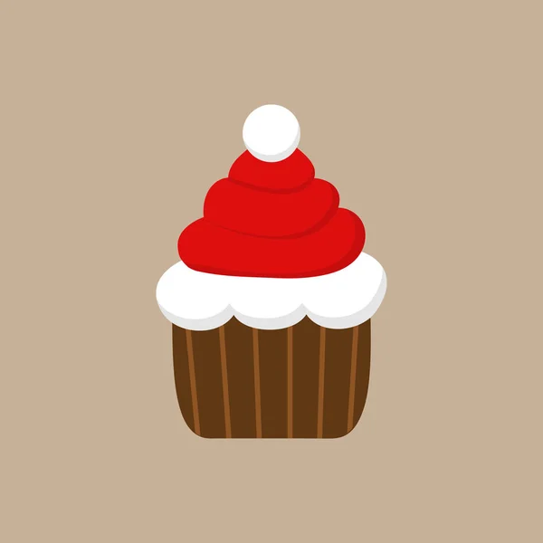 Christmas Santa Cupcake Vector Illustration Icon Cute Chocolate Cupcake Decorated — Stock Vector