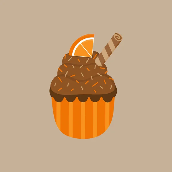 Christmas Autumn Chocolate Orange Cupcake Vector Illustration Icon Cute Spiced — Stock Vector