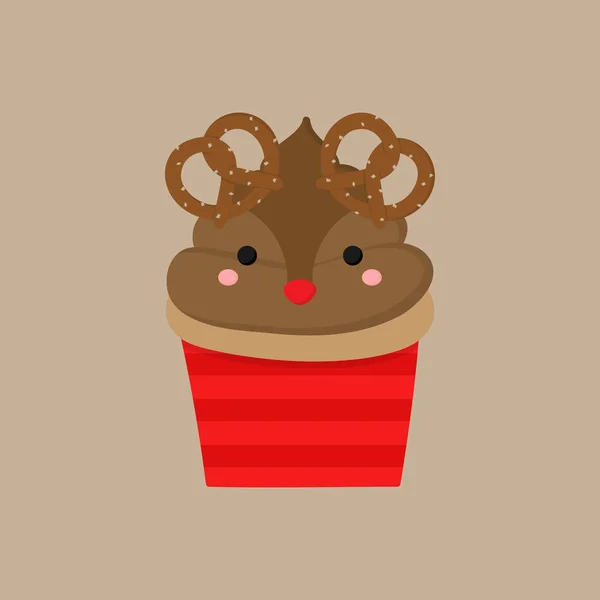 Navidad Renos Cupcake Vector Icono Ilustración Bonito Cupcake Vainilla Decorado — Archivo Imágenes Vectoriales