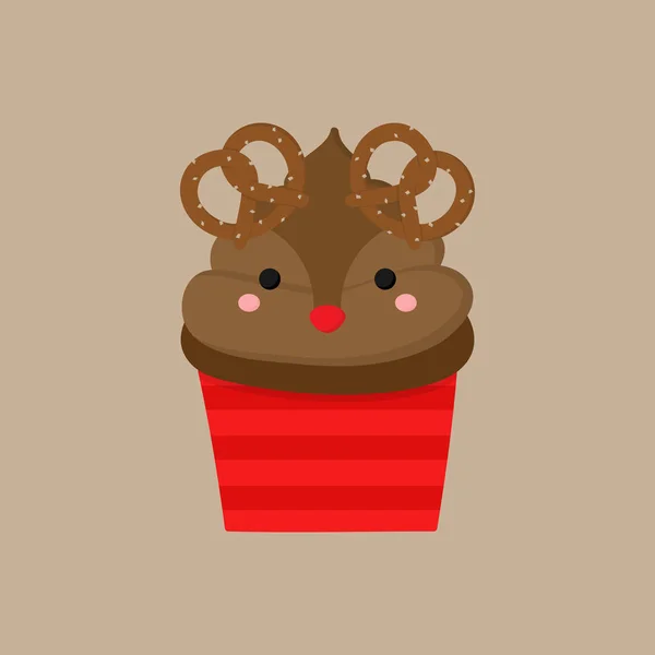 Navidad Renos Cupcake Vector Icono Ilustración Bonito Cupcake Decorado Con — Archivo Imágenes Vectoriales